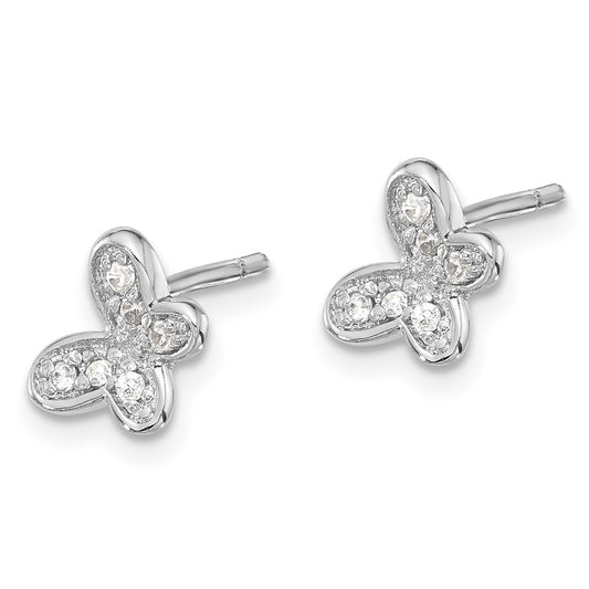 Rhodium-plated Sterling Silver CZ Butterfly Post Earrings