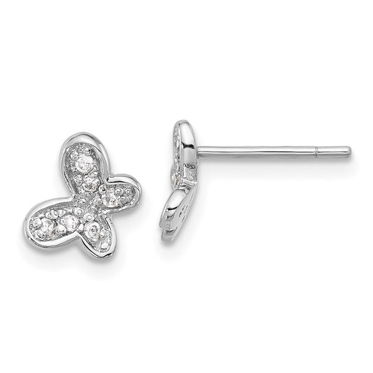 Rhodium-plated Sterling Silver CZ Butterfly Post Earrings