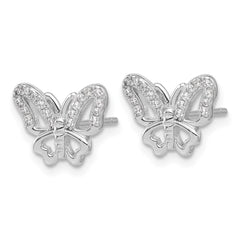 Rhodium-plated Sterling Silver CZ Butterfly Post Earrings