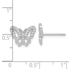 Rhodium-plated Sterling Silver CZ Butterfly Post Earrings