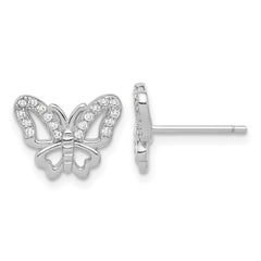 Rhodium-plated Sterling Silver CZ Butterfly Post Earrings