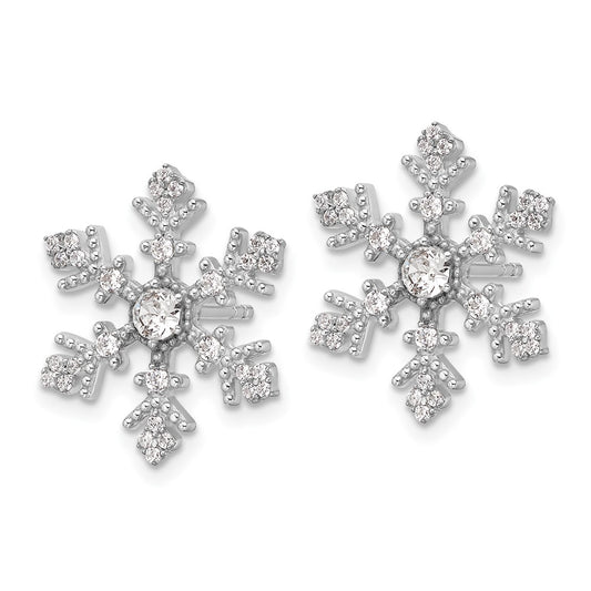 Rhodium-plated Sterling Silver CZ Crystal Snowflake Post Earrings