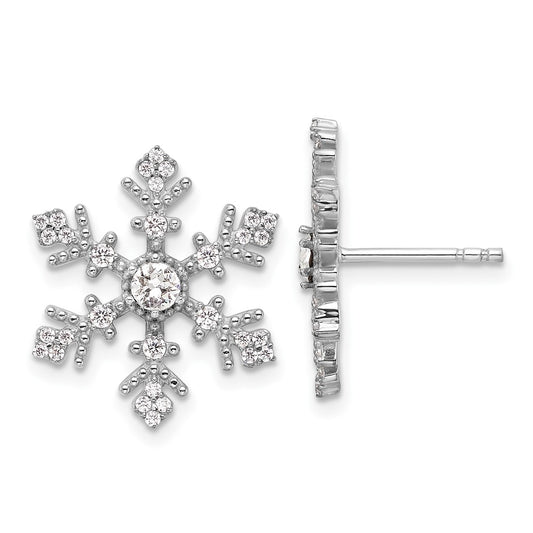 Rhodium-plated Sterling Silver CZ Crystal Snowflake Post Earrings