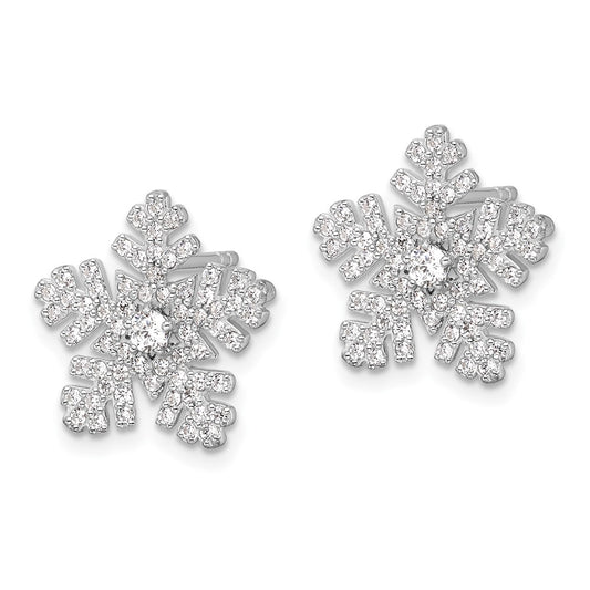 Rhodium-plated Sterling Silver CZ Snowflake Post Earrings