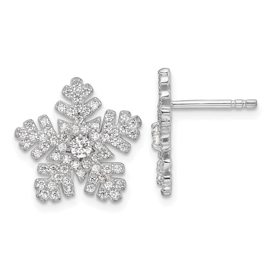 Rhodium-plated Sterling Silver CZ Snowflake Post Earrings