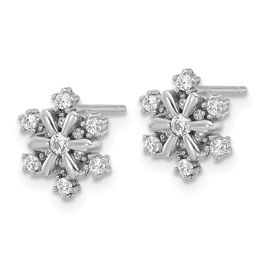 Rhodium-plated Sterling Silver CZ Snowflake Post Earrings