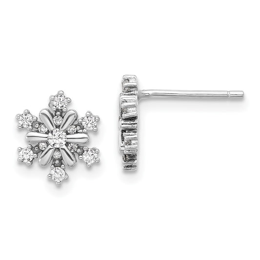 Rhodium-plated Sterling Silver CZ Snowflake Post Earrings