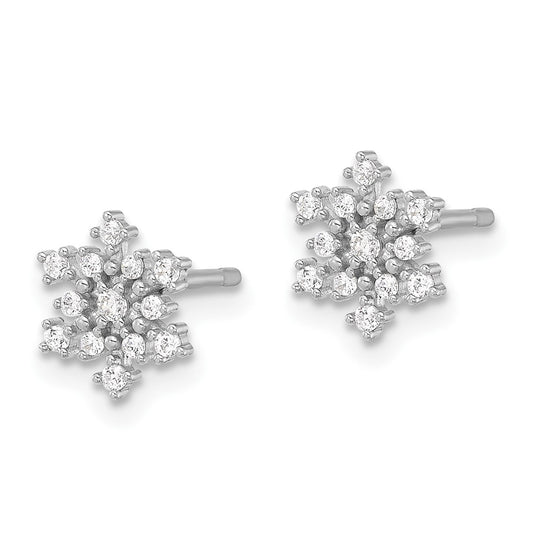 Rhodium-plated Sterling Silver Polished CZ Snowflake Post Earrings