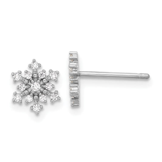 Rhodium-plated Sterling Silver Polished CZ Snowflake Post Earrings