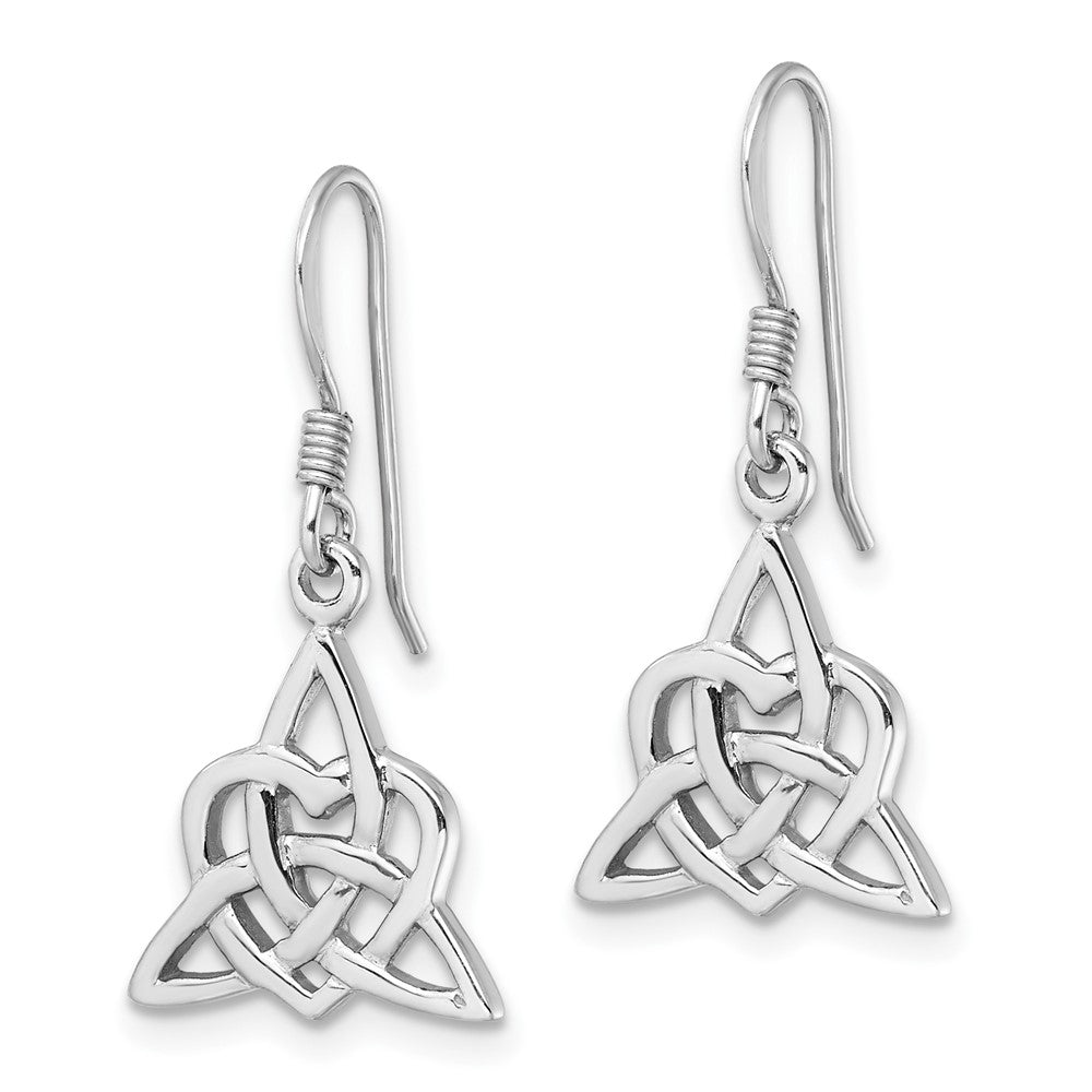 Rhodium-plated Sterling Silver Polished Triangle Heart Celtic Design Earrings