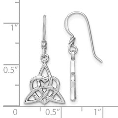 Rhodium-plated Sterling Silver Polished Triangle Heart Celtic Design Earrings