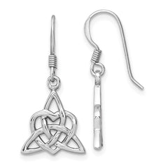 Rhodium-plated Sterling Silver Polished Triangle Heart Celtic Design Earrings