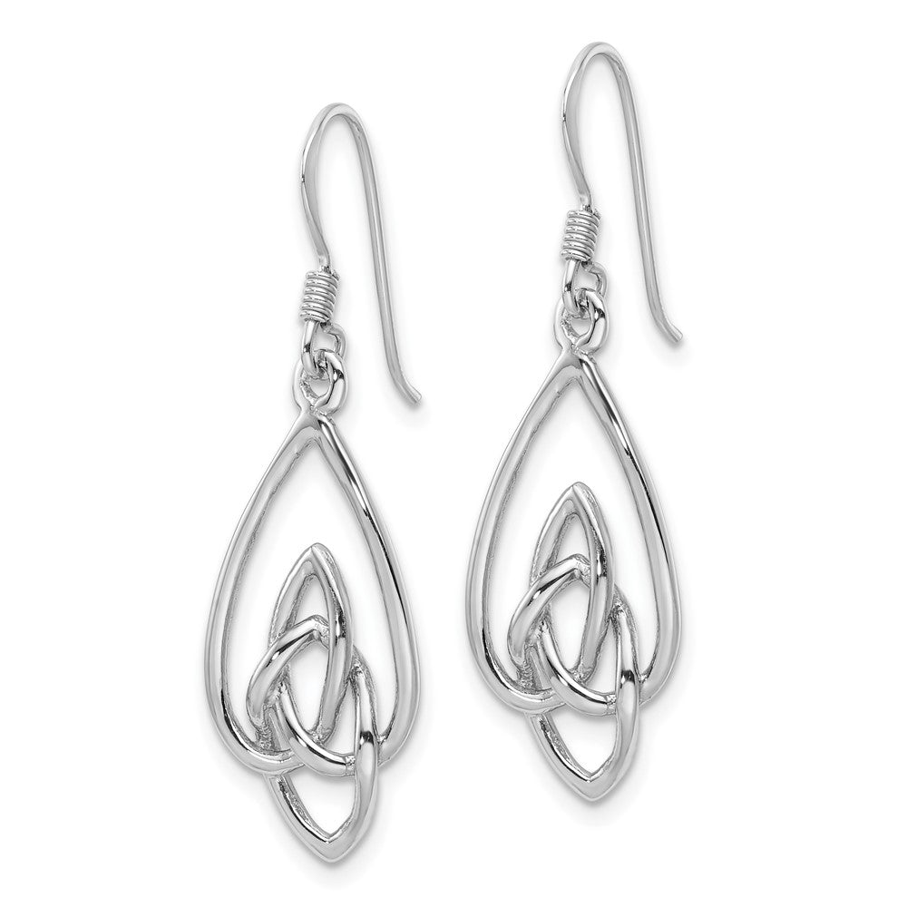 Rhodium-plated Sterling Silver Polished Dangle Celtic Knot Design Earrings