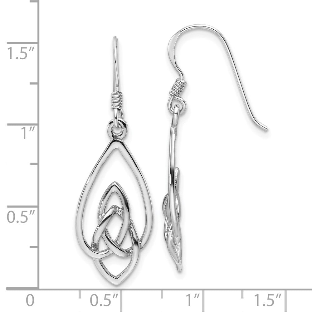 Rhodium-plated Sterling Silver Polished Dangle Celtic Knot Design Earrings