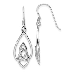 Rhodium-plated Sterling Silver Polished Dangle Celtic Knot Design Earrings