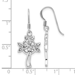 Rhodium-plated Sterling Silver Polished Celtic Cross Dangle Earrings