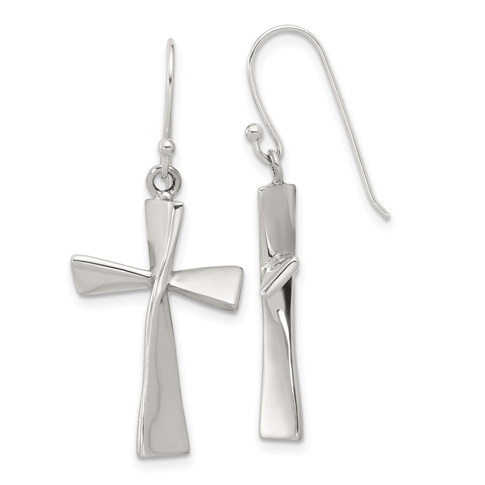 Sterling Silver Polished Cross Dangle Earrings