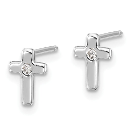 Rhodium-plated Sterling Silver CZ Cross Post Earrings