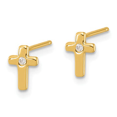 Yellow Gold-plated Sterling Silver CZ Cross Post Earrings