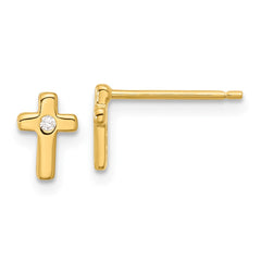 Yellow Gold-plated Sterling Silver CZ Cross Post Earrings