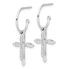 Sterling Silver CZ Cross Dangle Post Hoop Earrings