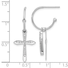 Sterling Silver CZ Cross Dangle Post Hoop Earrings