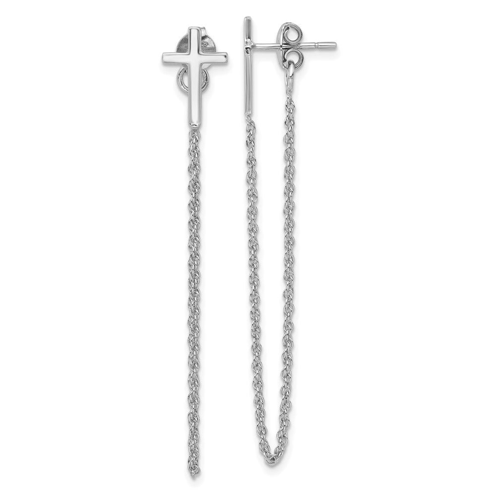 Sterling Silver Cross with Chain Post Earrings