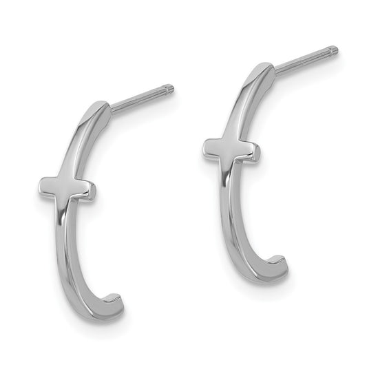 Rhodium-plated Sterling Silver Cross J-Hoop Post Earrings