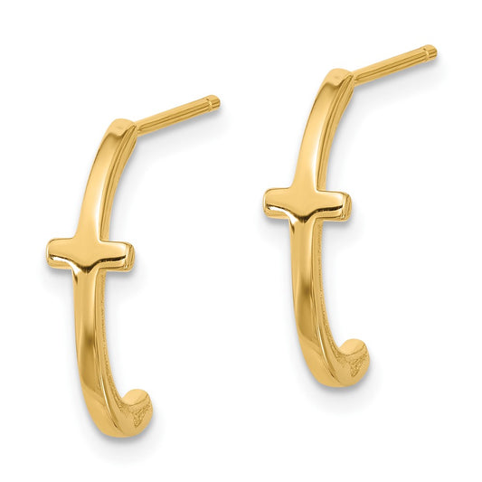 Yellow Gold-plated Sterling Silver Cross J-Hoop Post Earrings