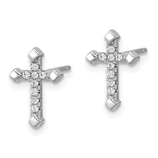 Rhodium-plated Sterling Silver CZ Cross Post Earrings