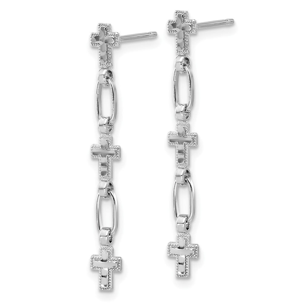 Rhodium-plated Sterling Silver Cross Post Dangle Earrings