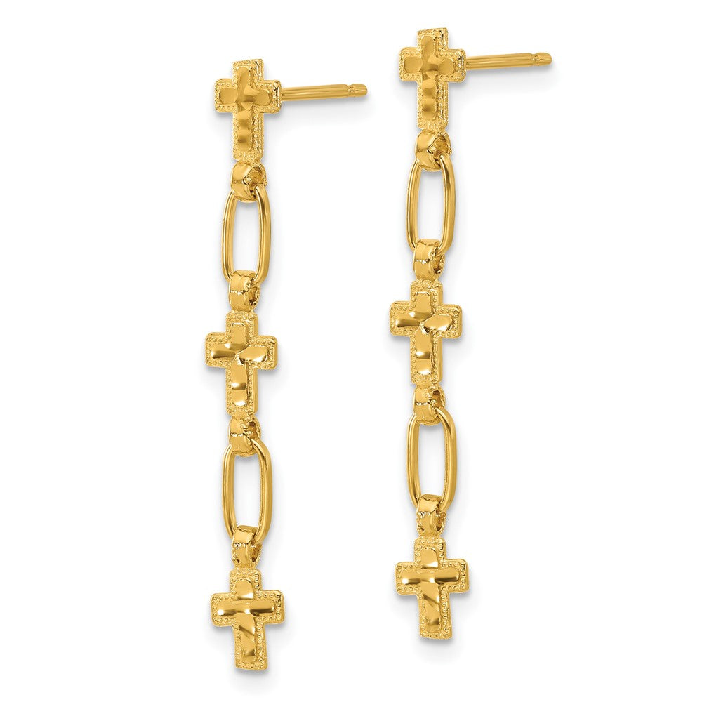 Yellow Gold-plated Sterling Silver Cross Post Dangle Earrings