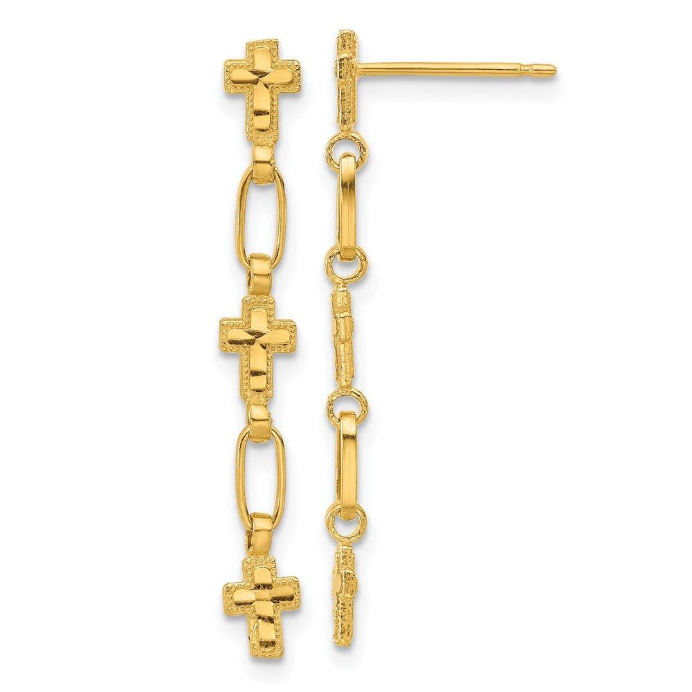 Yellow Gold-plated Sterling Silver Cross Post Dangle Earrings