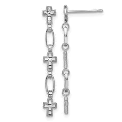 Rhodium-plated Sterling Silver Cross Post Dangle Earrings