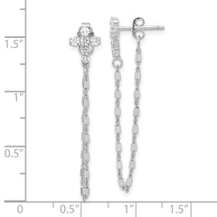 Rhodium-plated Sterling Silver CZ Cross with Chain Post Earrings