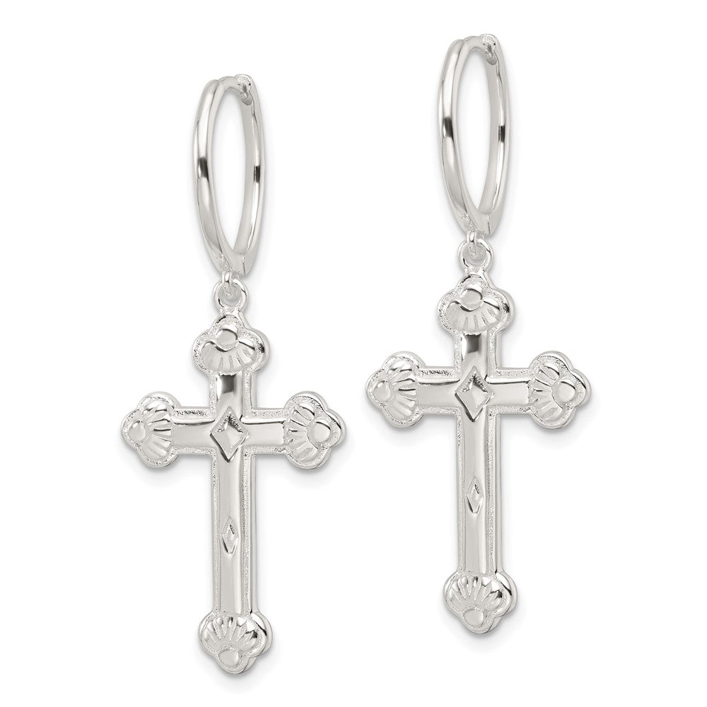 Sterling Silver E-Coating Polished Dangle Cross Earrings