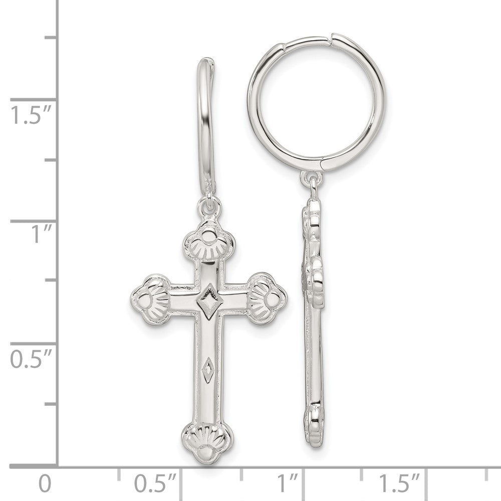 Sterling Silver E-Coating Polished Dangle Cross Earrings