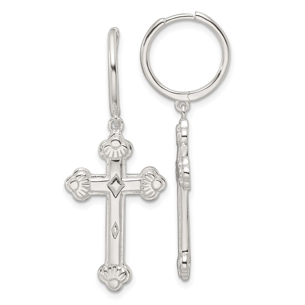 Sterling Silver E-Coating Polished Dangle Cross Earrings