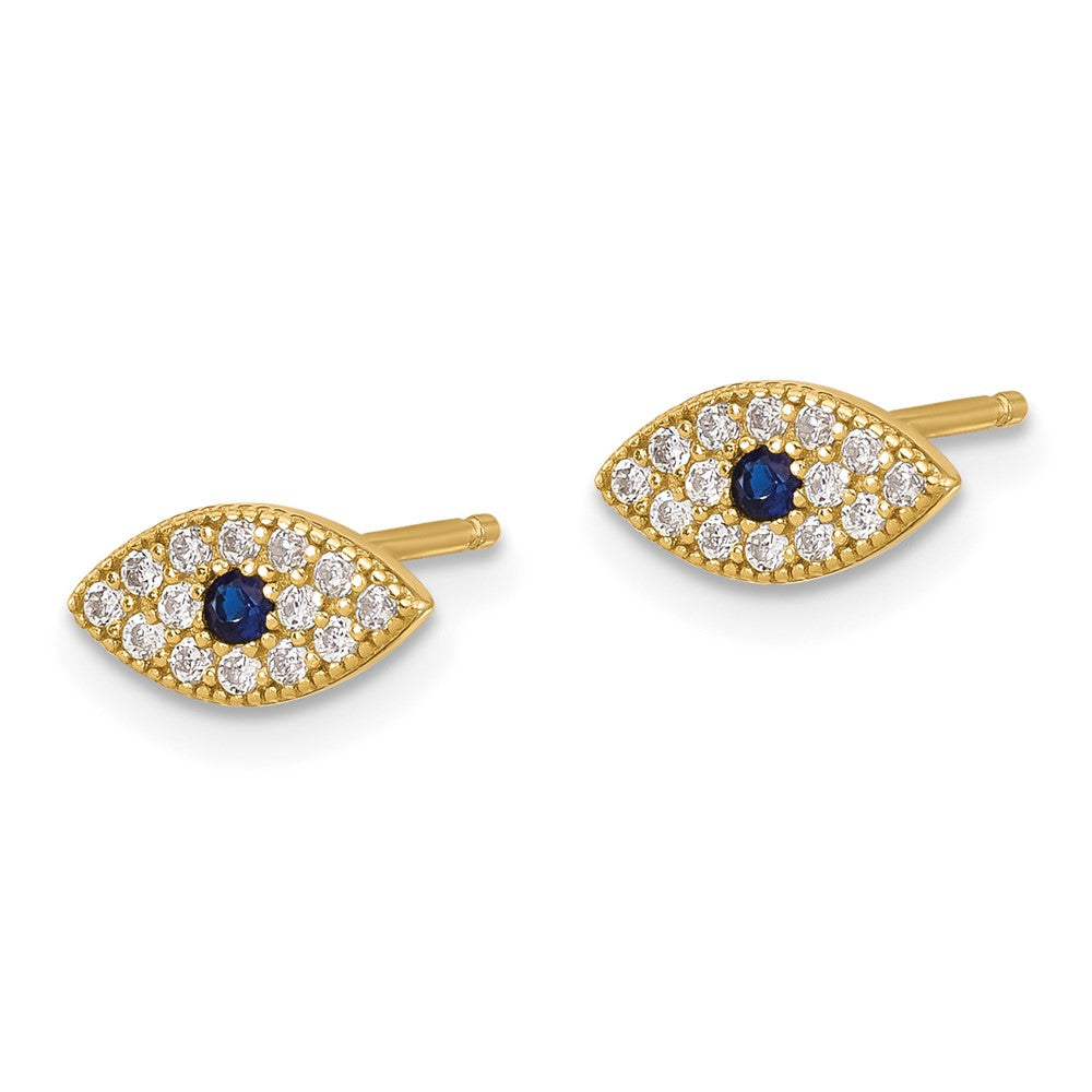Yellow Gold-plated Sterling Silver CZ And Synthetic Blue Spinel Evil Eye Post Earrings