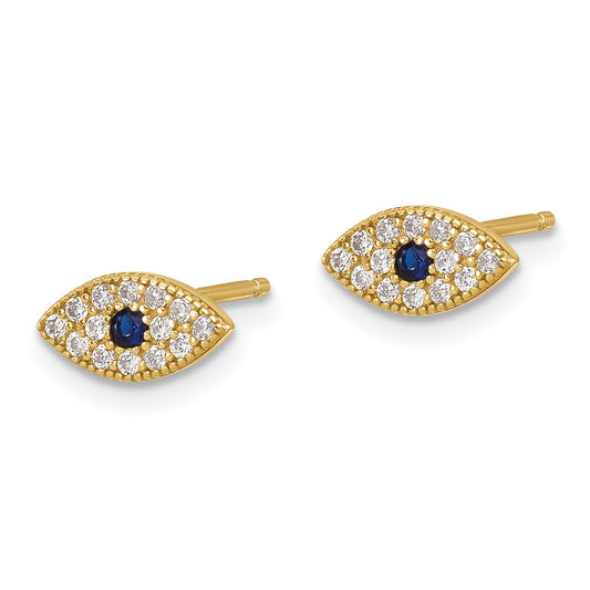 Yellow Gold-plated Sterling Silver CZ And Synthetic Blue Spinel Evil Eye Post Earrings