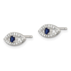 Sterling Silver E-Coating Clear and Blue CZ Evil Eye Post Earrings