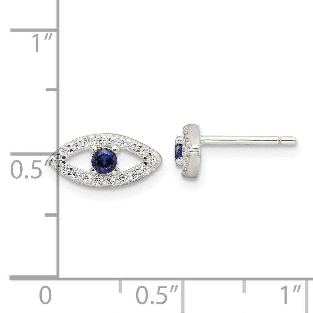 Sterling Silver E-Coating Clear and Blue CZ Evil Eye Post Earrings