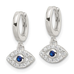 Sterling Silver E-Coating Clear and Blue CZ Evil Eye Dangle Earrings