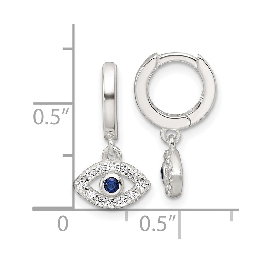 Sterling Silver E-Coating Clear and Blue CZ Evil Eye Dangle Earrings