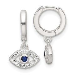 Sterling Silver E-Coating Clear and Blue CZ Evil Eye Dangle Earrings