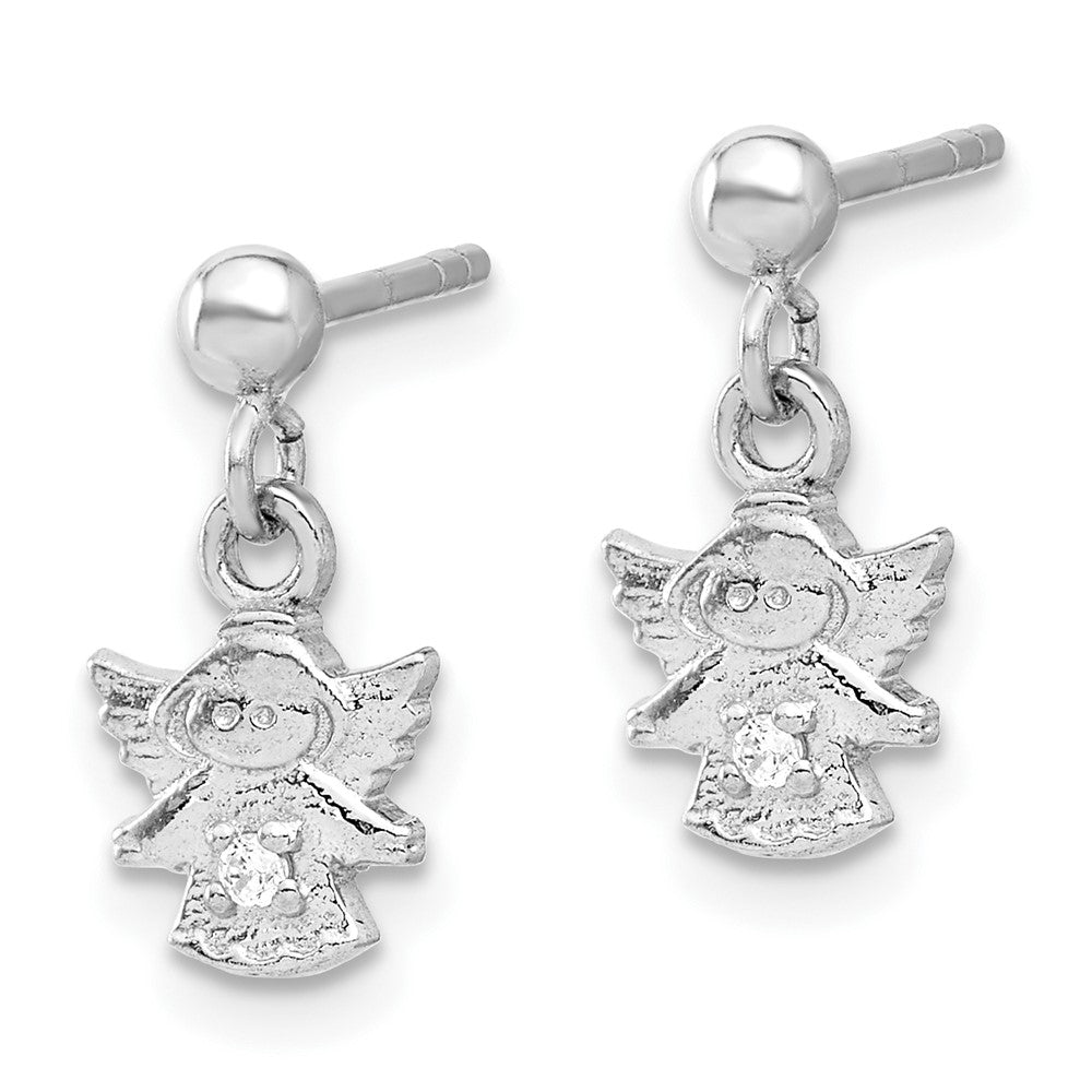 Rhodium-plated Sterling Silver CZ Angel Post Drop Dangle Earrings