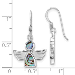 Rhodium-plated Sterling Silver Polished Abalone Dangle Angel Earrings