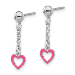Sterling Silver Madi K Pink Enamel Heart Post Dangle Earrings