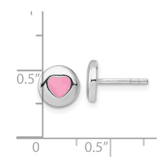 Rhodium-plated Sterling Silver Pink Enamel Heart Post Earrings