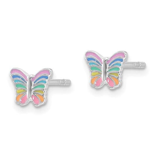 Rhodium-plated Sterling Silver Children's Enamel Butterfly Earrings